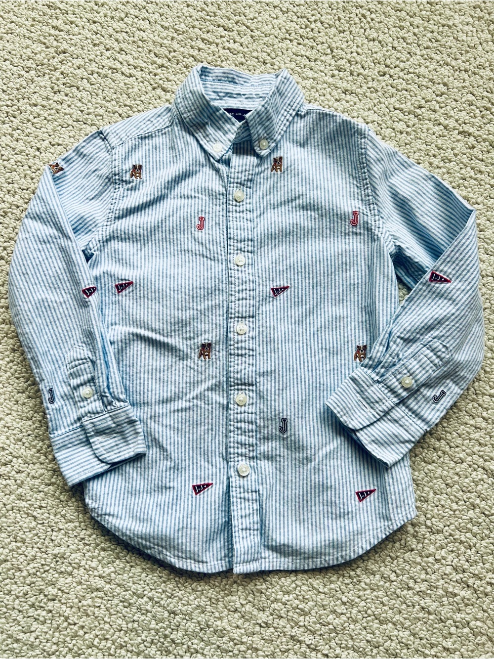 Janie and Jack Blue Striped Button Down Shirt with Embroidered Details